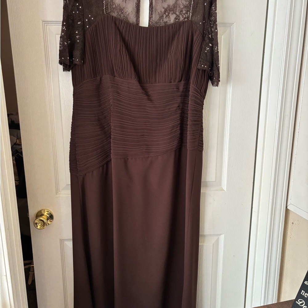 Jade Brown Ribbed Maxi Gown with Flutter Sleeves and Sweetheart Neckline